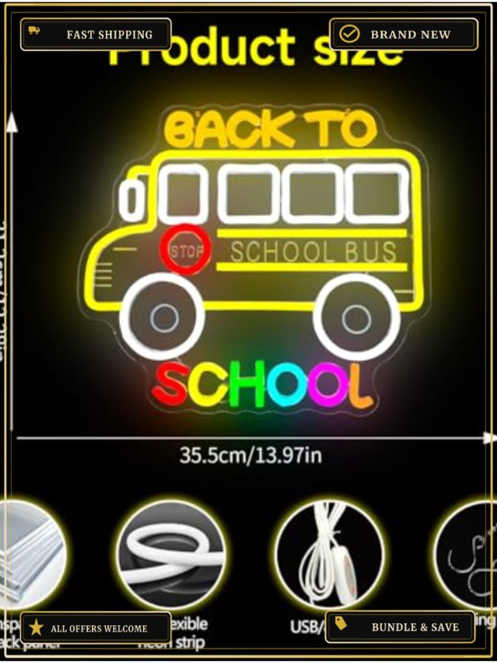 LED Neon Sign School Bus Decor Dimmable Acrylic Wall Art - Picture 2 of 6